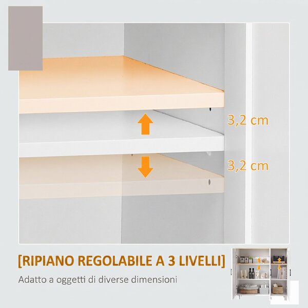 HOMCOM Credenza Cucina in Legno a 3 Ante, Ripiani Regolabili, Stile Minimalista Nordico, 90x30x90cm, Bianco | Aosom Italy