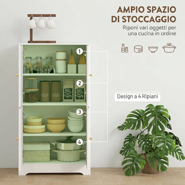 HOMCOM Credenza Cucina in Legno con 2 Armadietti, 4 Ante, 2 Ripiani Regolabili, per Sala da Pranzo, Soggiorno, Bianco | Aosom Italy