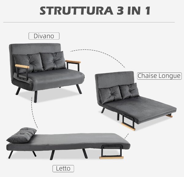 DecHome Divano Letto Clic-Clac 3 in 1 2 Posti Tessuto Effetto Velluto Schienale Reclinabile Imbottitura Spessa Ideale per Soggiorno e Camera Ospiti