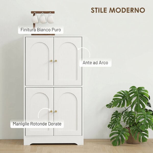 HOMCOM Credenza Cucina in Legno con 2 Armadietti, 4 Ante, 2 Ripiani Regolabili, per Sala da Pranzo, Soggiorno, Bianco | Aosom Italy