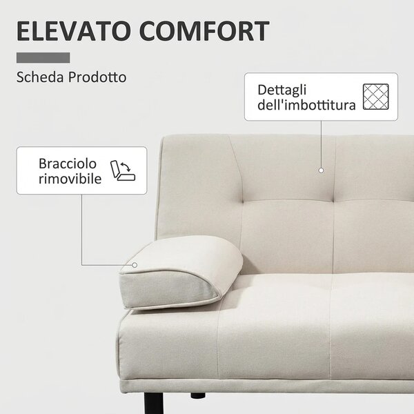 DecHome Divano Letto Clic-Clac 3 Posti Scandinavo in Tessuto effetto Lino Dimensioni 181x77x78 cm colore Beige