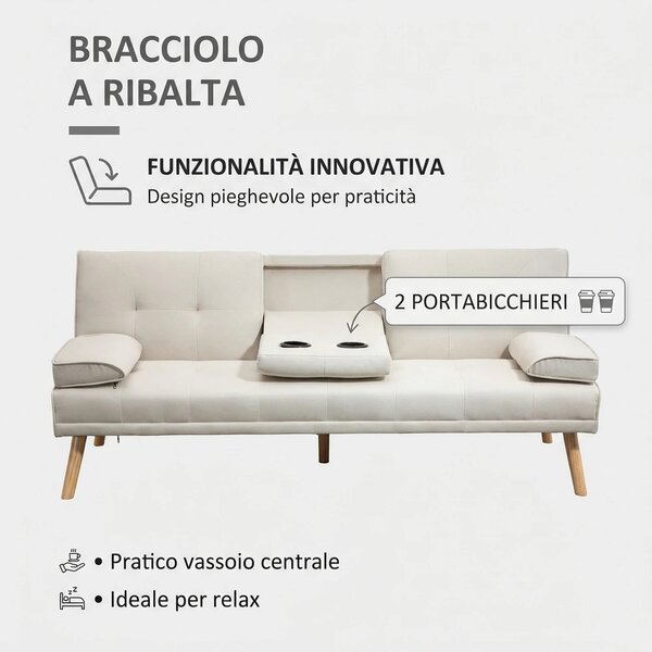 DecHome Divano Letto Clic-Clac 3 Posti Scandinavo in Tessuto effetto Lino Dimensioni 181x77x78 cm colore Beige