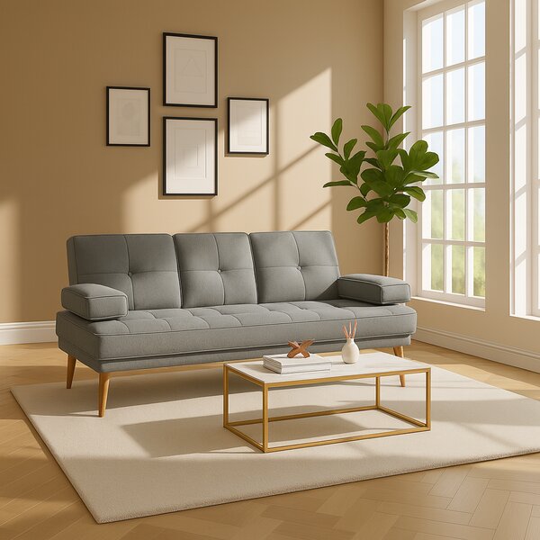 DecHome Divano Letto Clic-Clac 3 Posti Scandinavo in Tessuto effetto Lino Dimensioni 181x77x78 cm colore Grigio