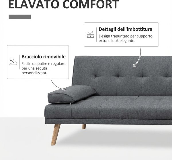DecHome Divano Letto Clic-Clac 3 Posti Scandinavo in Tessuto effetto Lino Dimensioni 181x77x78 cm colore Grigio