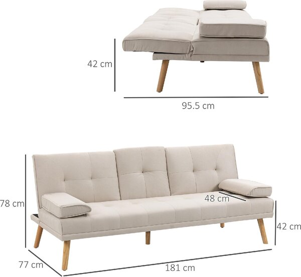 DecHome Divano Letto Clic-Clac 3 Posti Scandinavo in Tessuto effetto Lino Dimensioni 181x77x78 cm colore Beige
