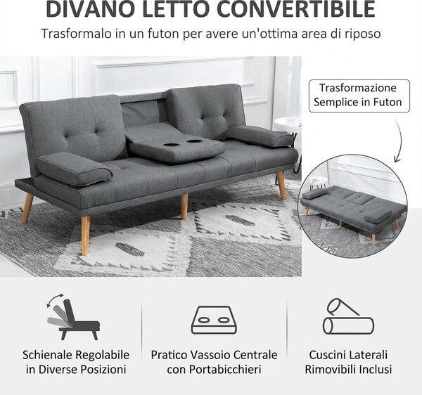 DecHome Divano Letto Clic-Clac 3 Posti Scandinavo in Tessuto effetto Lino Dimensioni 181x77x78 cm colore Grigio