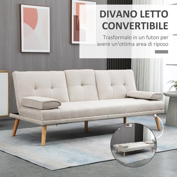 DecHome Divano Letto Clic-Clac 3 Posti Scandinavo in Tessuto effetto Lino Dimensioni 181x77x78 cm colore Beige