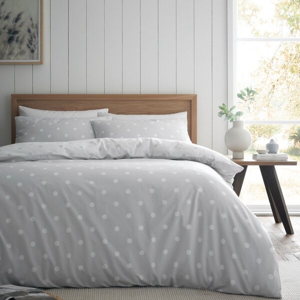 Set copripiumino e federa bianco e grigio in flanella per letto singolo 135x200 cm Polka Dot – Catherine Lansfield