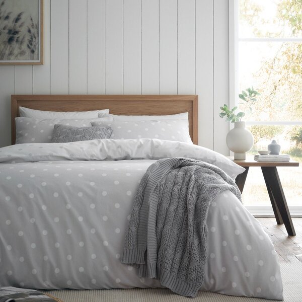 Set copripiumino e federa bianco e grigio in flanella per letto singolo 135x200 cm Polka Dot – Catherine Lansfield