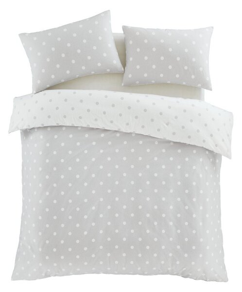 Set copripiumino e federa bianco e grigio in flanella per letto singolo 135x200 cm Polka Dot – Catherine Lansfield