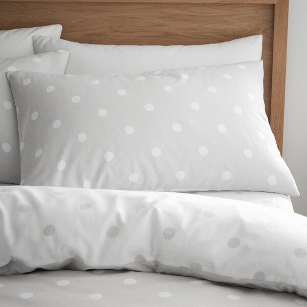 Set copripiumino e federa bianco e grigio in flanella per letto singolo 135x200 cm Polka Dot – Catherine Lansfield