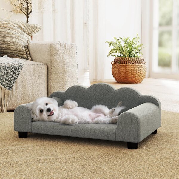 AllMyPets Divano per Cani con Braccioli di Supporto in Legno e Tessuto French Terry 66x42x28.5 cm colore Grigio - F877GY