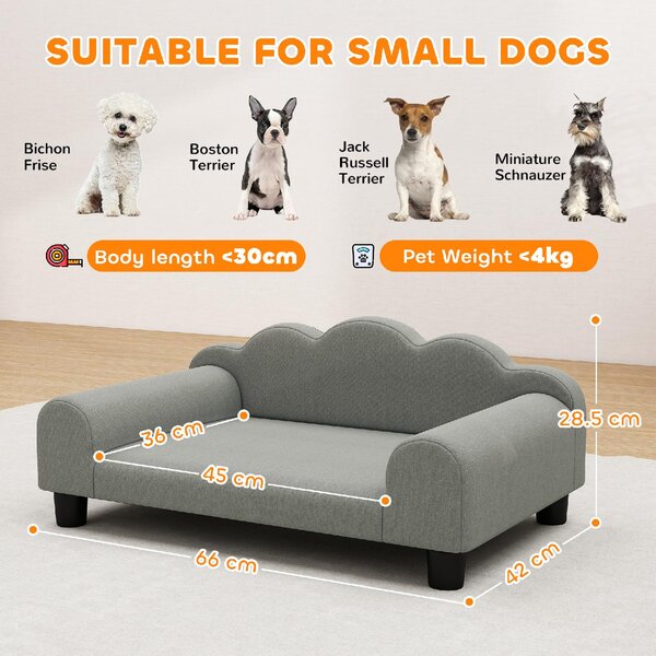 AllMyPets Divano per Cani con Braccioli di Supporto in Legno e Tessuto French Terry 66x42x28.5 cm colore Grigio - F877GY