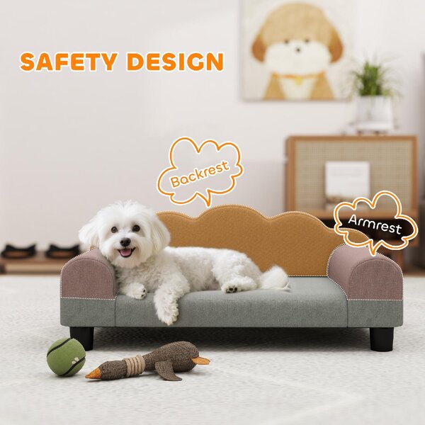 AllMyPets Divano per Cani con Braccioli di Supporto in Legno e Tessuto French Terry 66x42x28.5 cm colore Grigio - F877GY