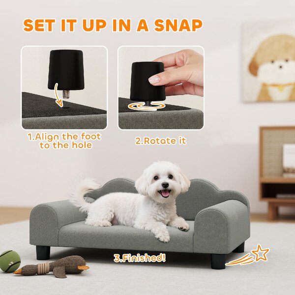 AllMyPets Divano per Cani con Braccioli di Supporto in Legno e Tessuto French Terry 66x42x28.5 cm colore Grigio - F877GY