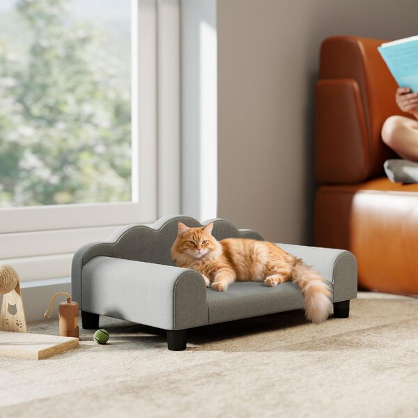 AllMyPets Divano per Cani con Braccioli di Supporto in Legno e Tessuto French Terry 66x42x28.5 cm colore Grigio - F877GY