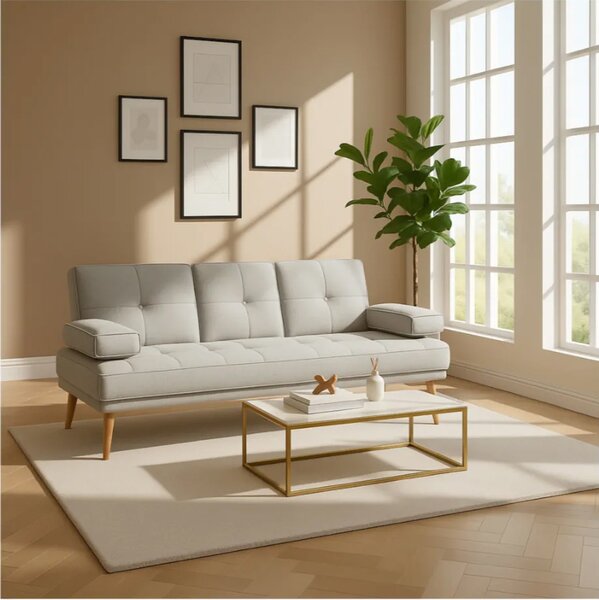 DecHome Divano Letto Clic-Clac 3 Posti Scandinavo in Tessuto effetto Lino Dimensioni 181x77x78 cm colore Grigio Chiaro