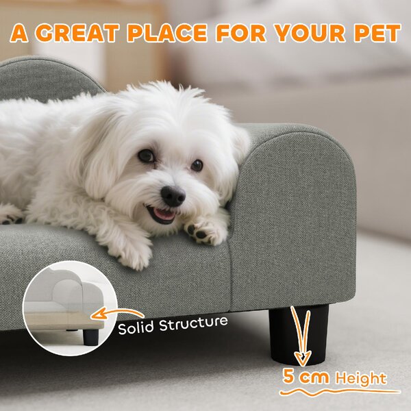 AllMyPets Divano per Cani con Braccioli di Supporto in Legno e Tessuto French Terry 66x42x28.5 cm colore Grigio - F877GY