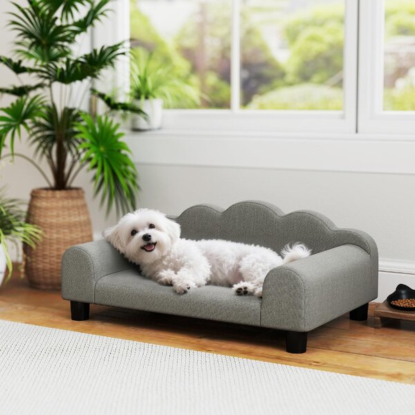 AllMyPets Divano per Cani con Braccioli di Supporto in Legno e Tessuto French Terry 66x42x28.5 cm colore Grigio - F877GY