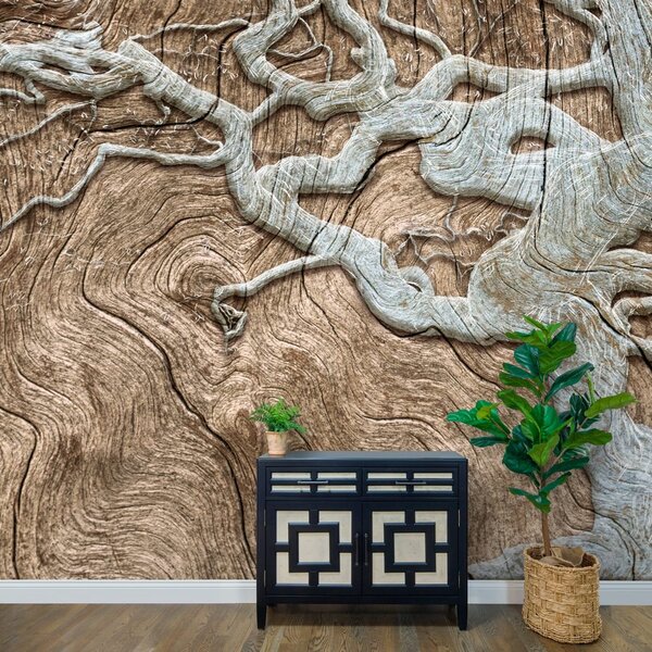 Carta da parati – Albero Astratto su Legno in Beige