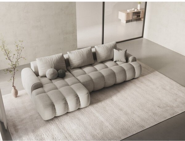 Divano angolare beige allungabile/con contenitore (con penisola a sinistra/con chaise lounge) Linz – Cosmopolitan Design