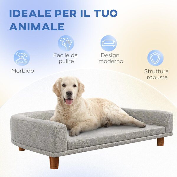 AllMyPets Divano per Cani di Taglia Grande con Cuscino Sfoderabile in Poliestere e Legno 98x67x25 cm colore Grigio - GYA553F