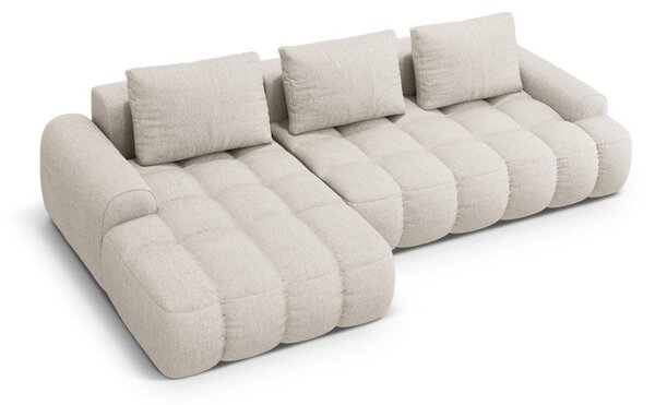Divano angolare beige allungabile/con contenitore (con penisola a sinistra/con chaise lounge) Linz – Cosmopolitan Design