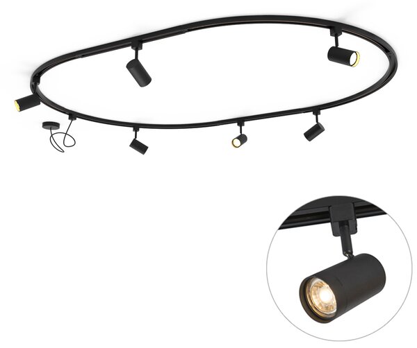 Sistema di illuminazione a binario moderno con 6 faretti neri, monofase, ovale 100 cm - Iconic Jeana