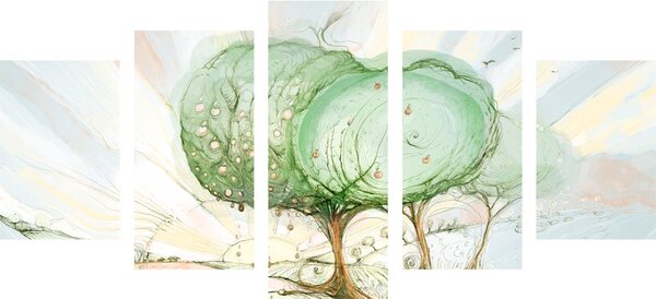Quadri 5 pezzi – Alberi su campo pastello
