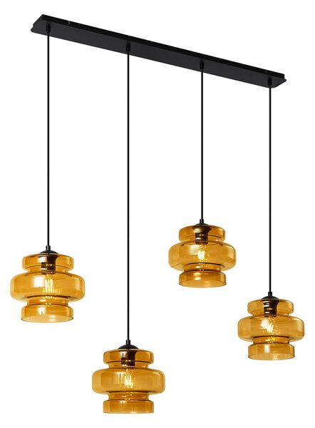 Lampada a sospensione retrò nera con vetro arancione 4 luci - Denise