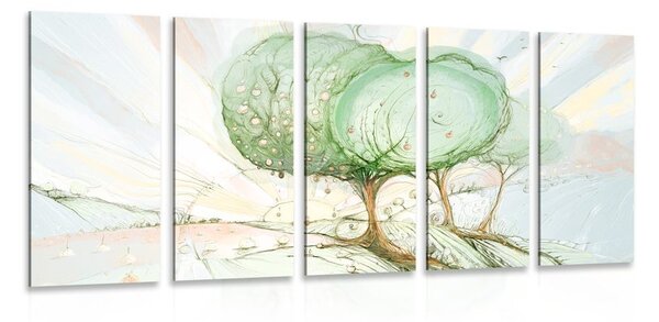 Quadri 5 pezzi – Alberi pastello fiabeschi