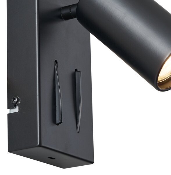 Lampada da parete moderna nera a 2 luci inclinabile con porta USB-C - Lesly