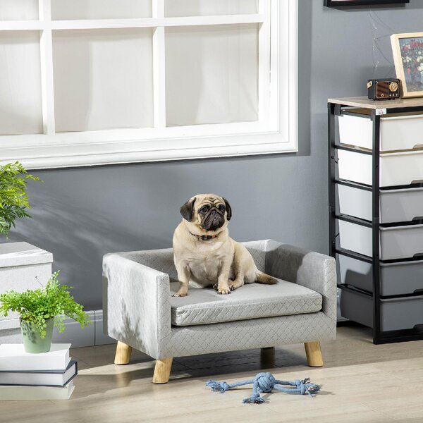 AllMyPets Divano per Cani e Gatti Stile Scandinavo con Cuscino Imbottito in Velluto e Legno 64x45x36 cm colore Grigio - CGA556F