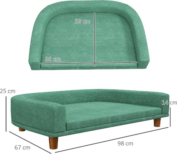 AllMyPets Divano per Cani di Taglia Grande con Gambe Rialzate e Cuscino Sfoderabile 98x67x25 cm Verde Chiaro