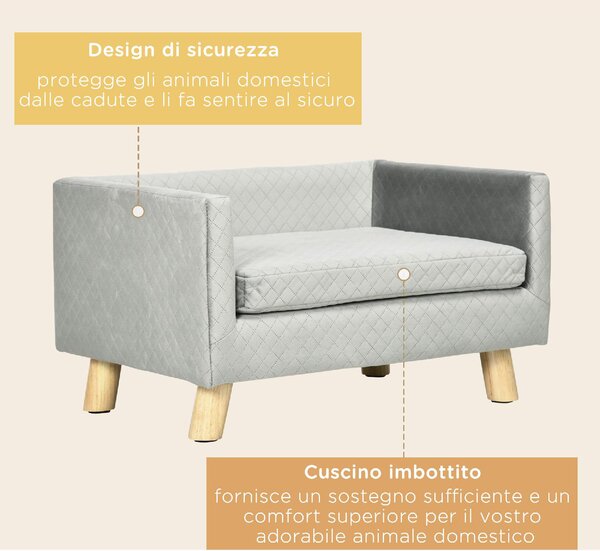 AllMyPets Divano per Cani e Gatti Stile Scandinavo con Cuscino Imbottito in Velluto e Legno 64x45x36 cm colore Grigio - CGA556F