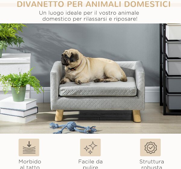 AllMyPets Divano per Cani e Gatti Stile Scandinavo con Cuscino Imbottito in Velluto e Legno 64x45x36 cm colore Grigio - CGA556F