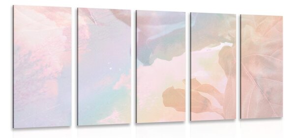 Quadri 5 pezzi – Riflesso di foglie pastello