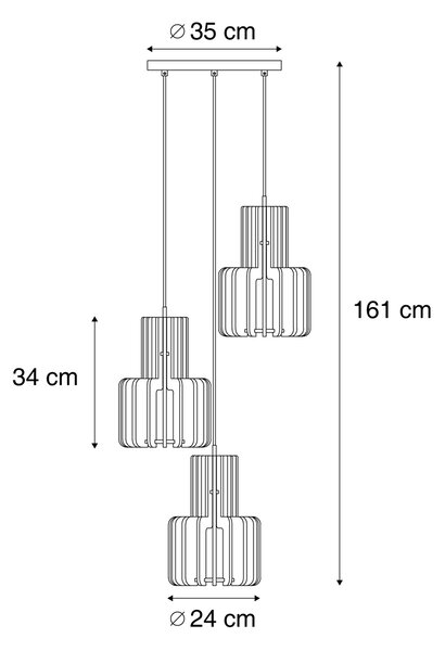 Lampada a sospensione retrò nera con arancione 3 luci - Felt