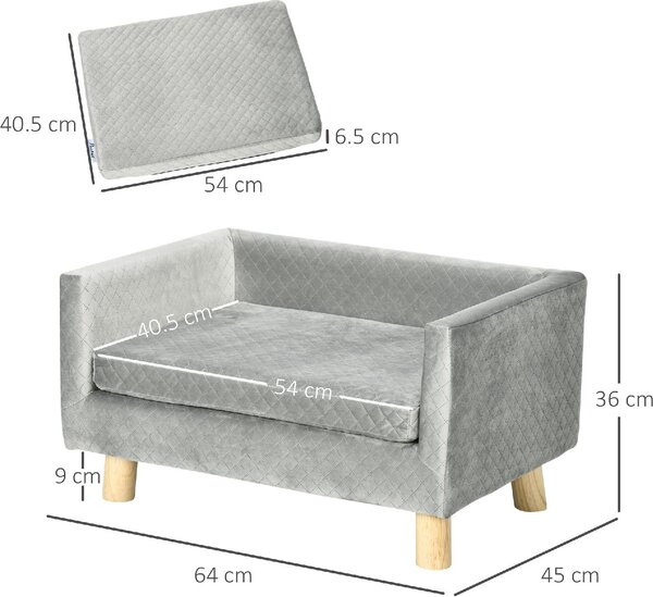 AllMyPets Divano per Cani e Gatti Stile Scandinavo con Cuscino Imbottito in Velluto e Legno 64x45x36 cm colore Grigio - CGA556F