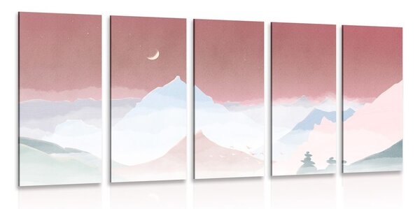 Quadri 5 pezzi – Luna sopra montagne pastello