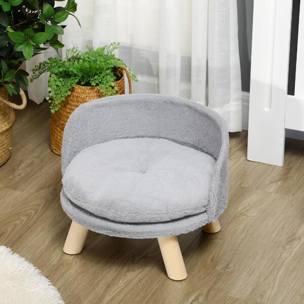 AllMyPets Divano per Cani Rotondo in Tessuto di Peluche e Legno con Cuscino Extra 40.5x33 cm colore Grigio/Legno - GYA558F