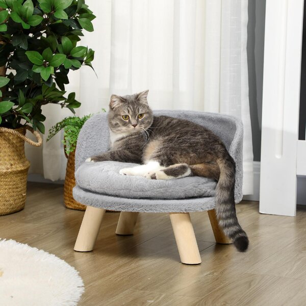 AllMyPets Divano per Cani Rotondo in Tessuto di Peluche e Legno con Cuscino Extra 40.5x33 cm colore Grigio/Legno - GYA558F