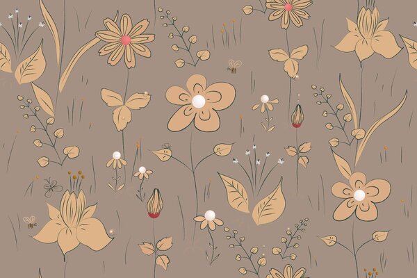 Carta da parati – Fiori di campo in versione marrone