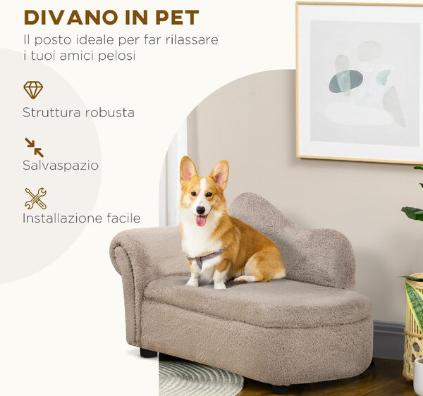 AllMyPets Divano per Cani Rialzato con Spazio Portaoggetti a Scomparsa in Legno e Tessuto Vellutato 80x40x46 cm colore Beige - BGA557F