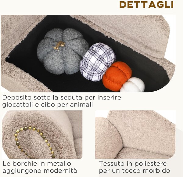 AllMyPets Divano per Cani Rialzato con Spazio Portaoggetti a Scomparsa in Legno e Tessuto Vellutato 80x40x46 cm colore Beige - BGA557F