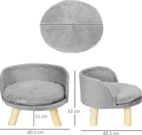 AllMyPets Divano per Cani Rotondo in Tessuto di Peluche e Legno con Cuscino Extra 40.5x33 cm colore Grigio/Legno - GYA558F