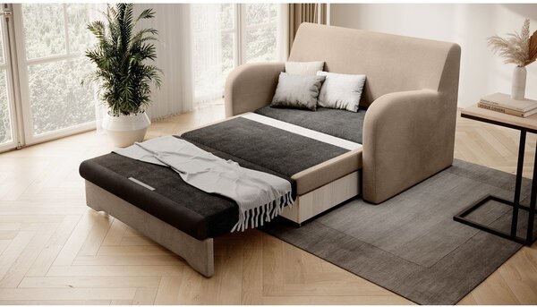 Divano marrone chiaro allungabile e rivestimento in velluto 130 cm Ario – ELTAP