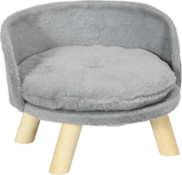 AllMyPets Divano per Cani Rotondo in Tessuto di Peluche e Legno con Cuscino Extra 40.5x33 cm colore Grigio/Legno - GYA558F