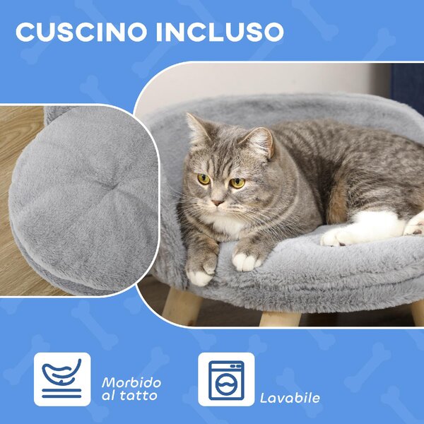 AllMyPets Divano per Cani Rotondo in Tessuto di Peluche e Legno con Cuscino Extra 40.5x33 cm colore Grigio/Legno - GYA558F
