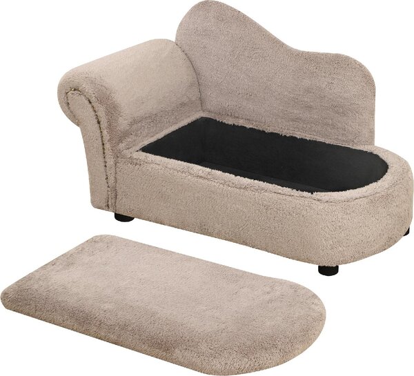 AllMyPets Divano per Cani Rialzato con Spazio Portaoggetti a Scomparsa in Legno e Tessuto Vellutato 80x40x46 cm colore Beige - BGA557F